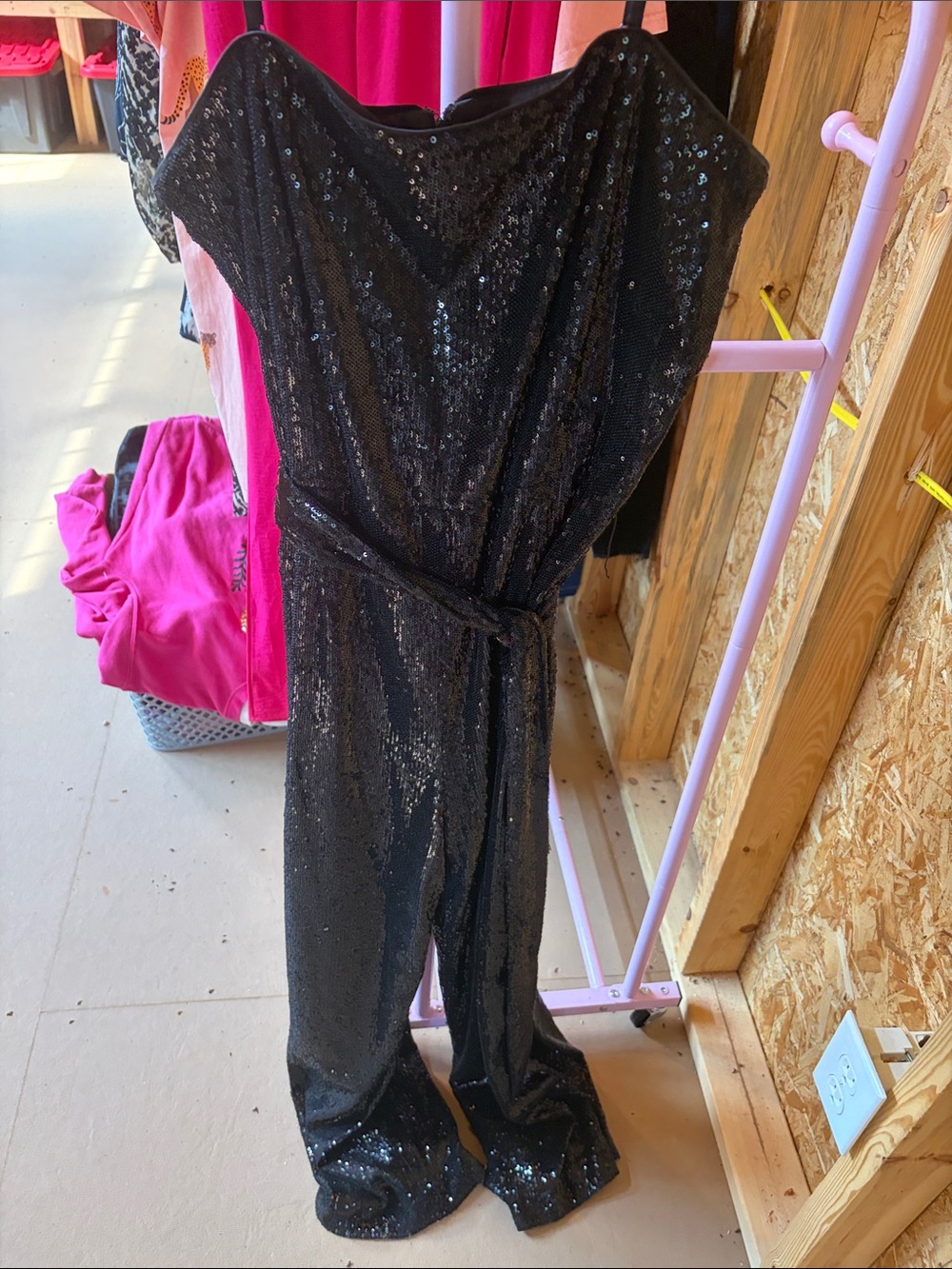 Gianni Bini Black Sequin Strapless Jumpsuit with Tie Waist